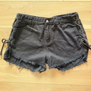 Black Lace-Up Denim Shorts